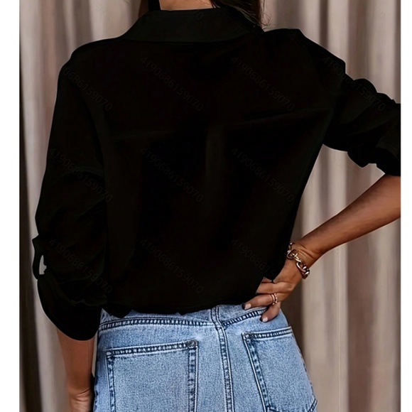Classic button Down Boyfriend Rolled Sleeve Top - Picture 9 of 9